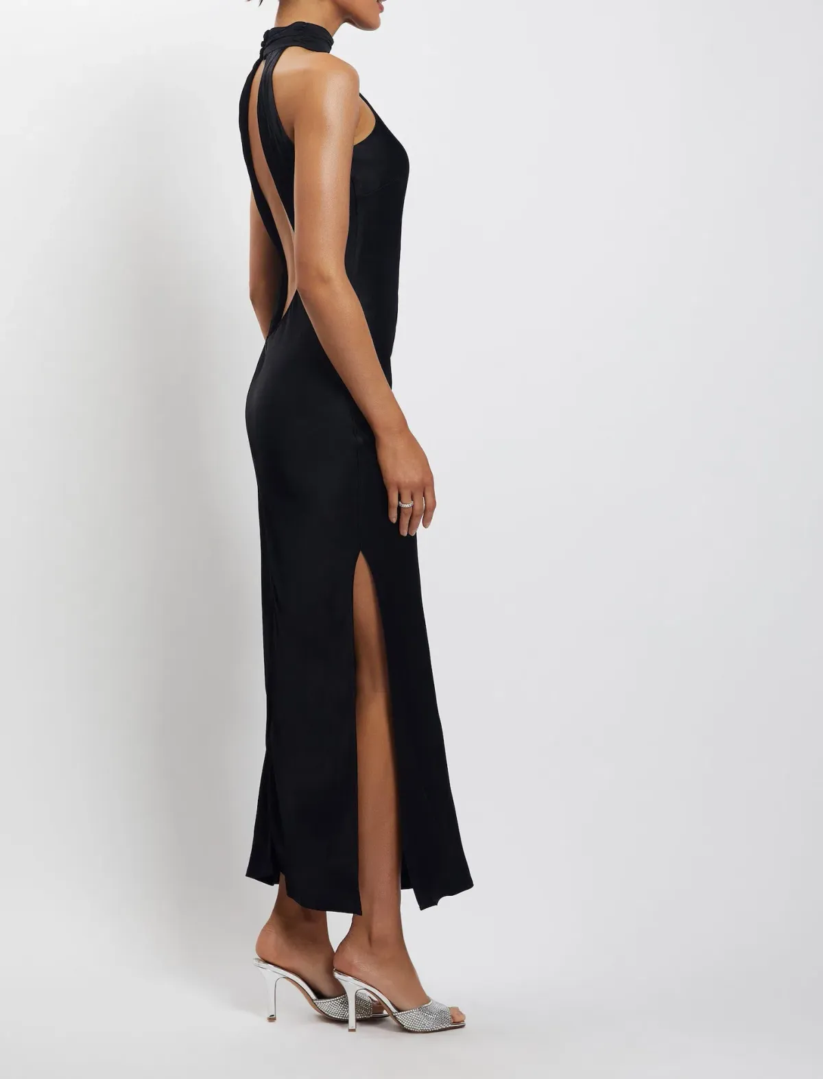 Meshki Claire Satin Drape Back Maxi Dress Black Size S / AU 8 - Image 2