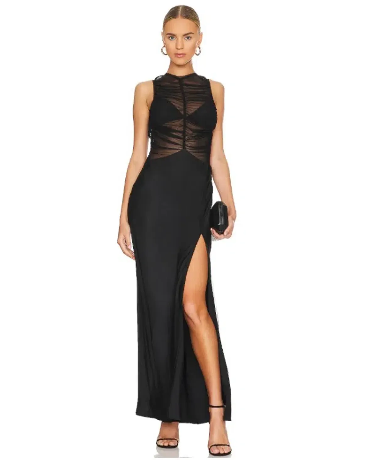 Bec & Bridge Naomi Split Maxi Sheer Mesh Dress in Black Size AU 6 - Image 1
