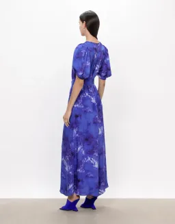 Veronika Maine Clouded Satin Midi Dress Blue Jewel Size AU 14 for rent on The Volte - image 2