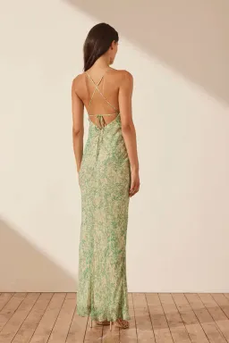 Shona Joy Belvedere Lace Back Bias Maxi Dress Tree Green/Multi AU 8 for rent on The Volte - image 3