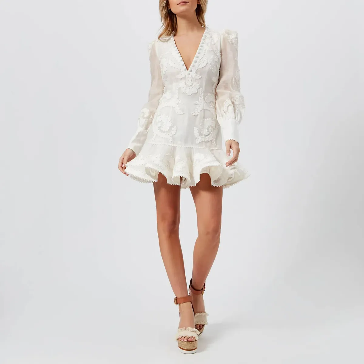 Zimmermann Sunny Appliqué Flip Dress White Size 8 - Image 1