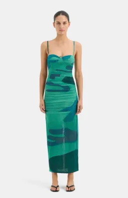 Sir the Label Frankie Gathered Midi Dress Green Multi Size 10 for rent on The Volte - image 1