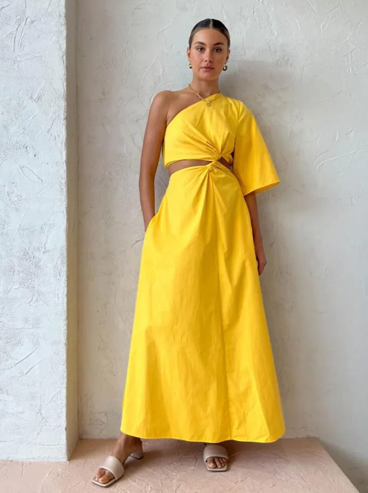 Camilla & Marc Wally One Shoulder Cut Out Maxi Dress in Yellow Size 10 - Image 1