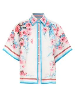 Zimmermann The Halcyon Oversized Shirt in Pink/Blue Floral Size 0/Au 8  for rent on The Volte - image 3