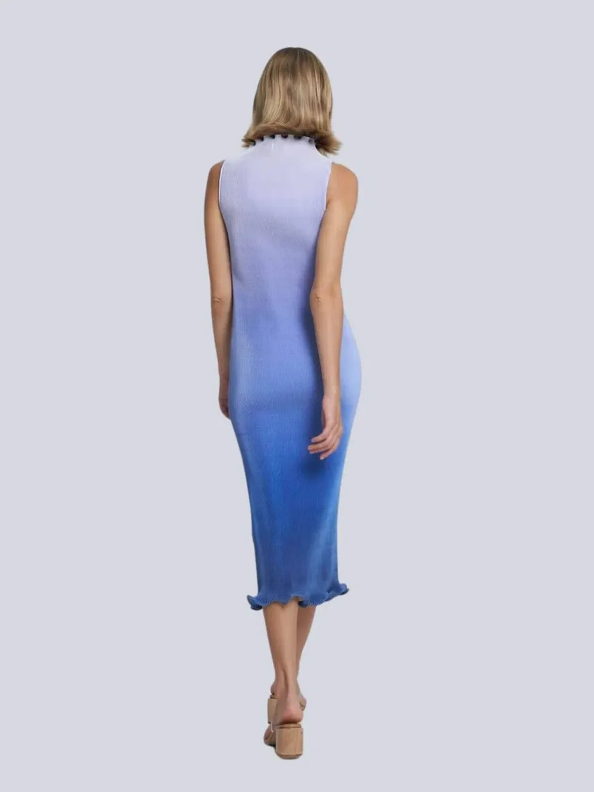 L'Idée Silencio Plisse Midi Dress in Ocean Blue Ombre Size 6 - Image 3