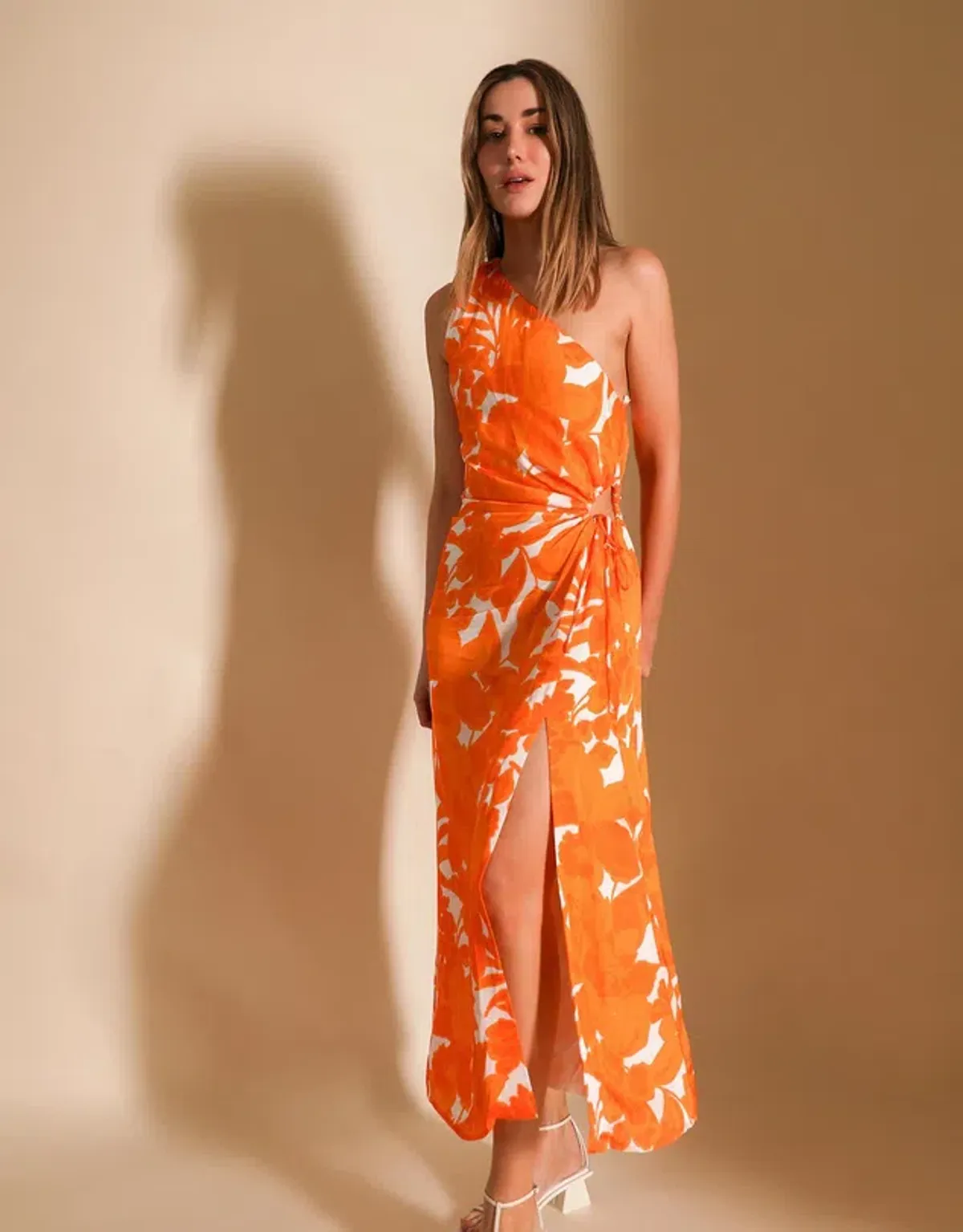 Lover Marigold One Shoulder Midi Dress Print Size 8  - Image 1