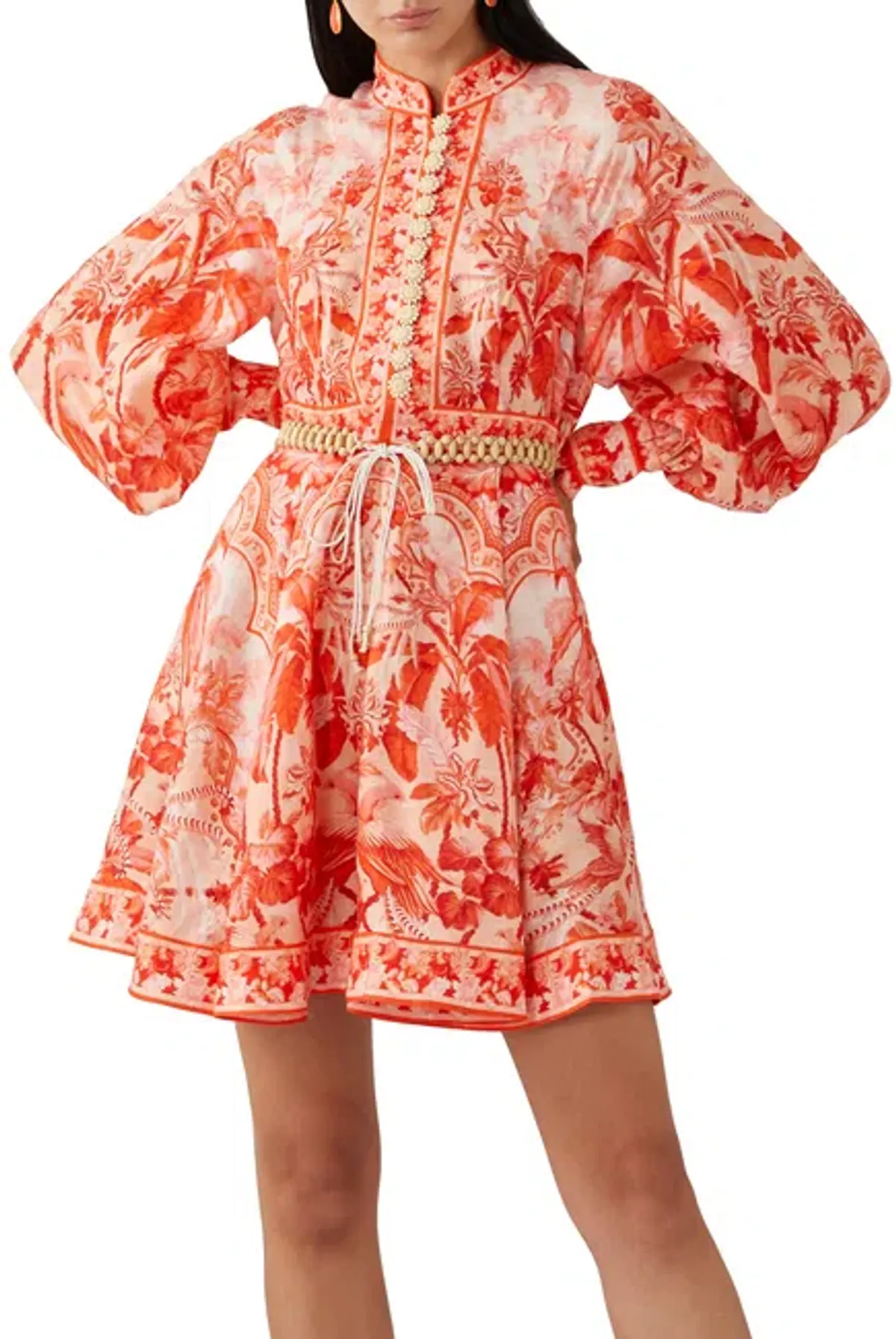 Zimmermann Lyre Billow Sleeve Mini Dress Red Palm Print Size 0/Au 8  - Image 3