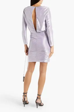 Maje Metallic Printed Ribbed Jersey Mini Dress Lilac Size 8 for rent on The Volte - image 2
