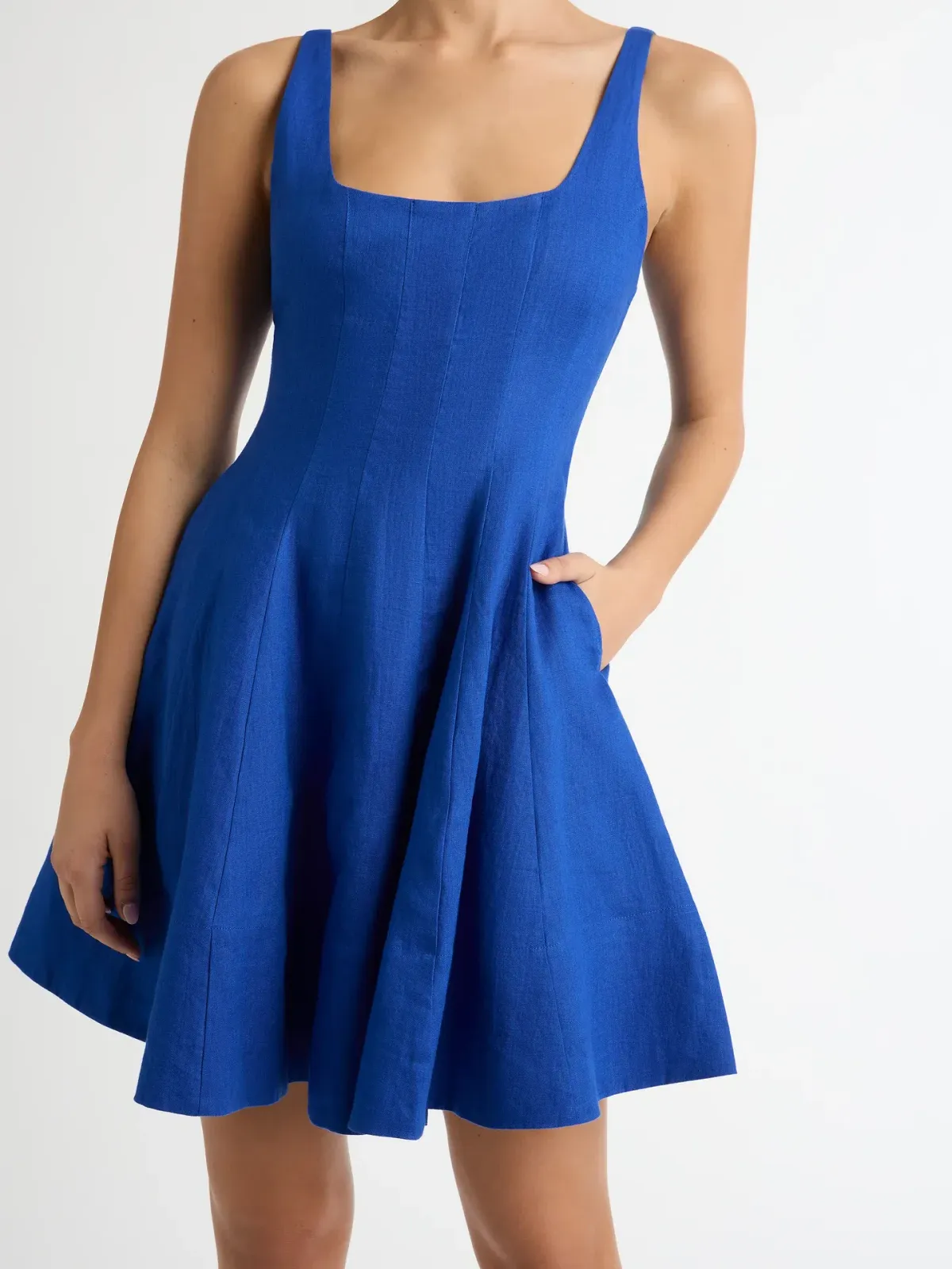 Sheike Santorini Linen Mini Dress Blue Size 14 - Image 4