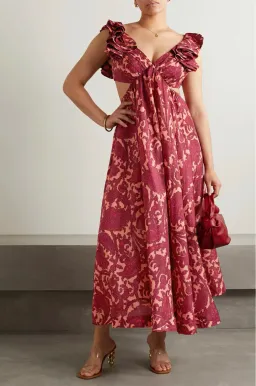 Zimmermann Tiggy Cutout Ruffled Silk Midi Dress Paisley Print 2/AU 12 for rent on The Volte - image 1