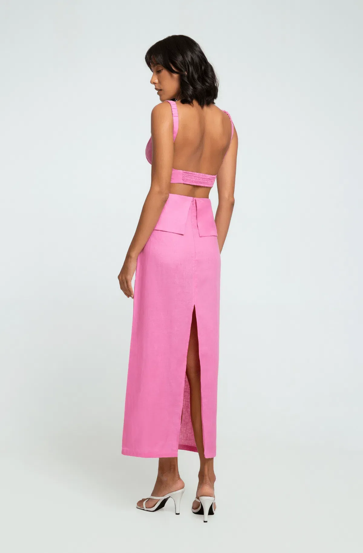 Summer Born Label Catara Linen Crop Top and Midi Skirt Set Pink Size XS /AU 6 - Image 5