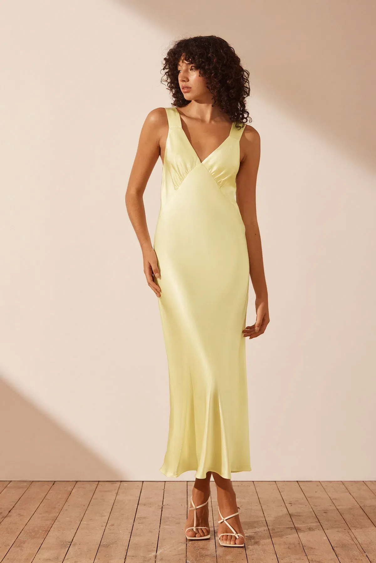Shona Joy La Lune Plunged Midi Dress in Lemon Size 10 - Image 1