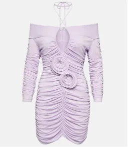 Magda Butrym Floral Appliqué Ruched Mini Dress Purple Size 8 for rent on The Volte - image 5