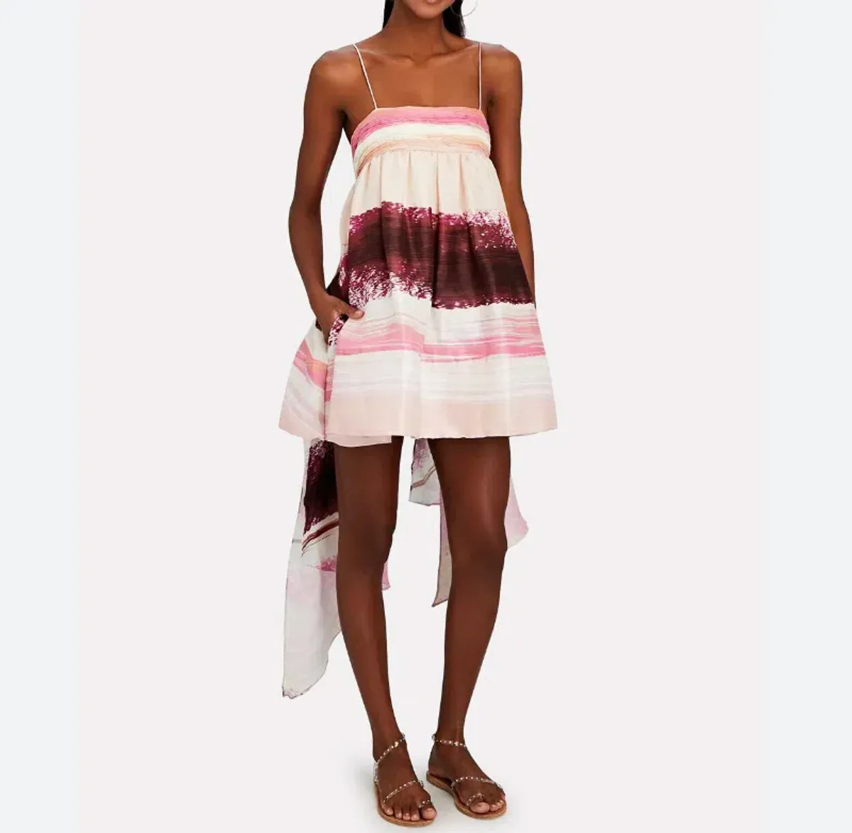 Aje Kasbah Sunset Stripe Ruched Bow Back Mini Dress Multi Size 6 - Image 3