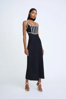 By Johnny Basia Boned Bustier Midi Dress Black Ivory Size 6 for rent on The Volte - image 1