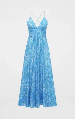 Scanlan Theodore Cotton Ocean Shoestring Dress Blue Size 8 for rent on The Volte - image 4