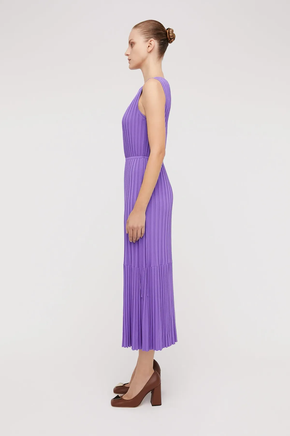 Scanlan Theodore Pleated Rib Tiered Midi Dress Violet Size 8 - Image 2