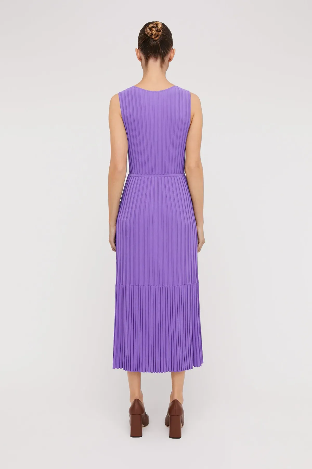 Scanlan Theodore Pleated Rib Tiered Midi Dress Violet Size 8 - Image 3