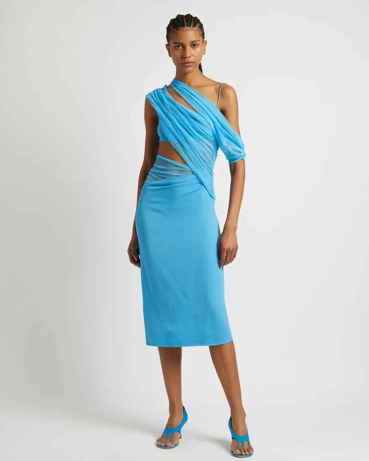 Christopher Esber Magnetica Asymmetric Midi Dress Dolphin Blue Size 8  - Image 1