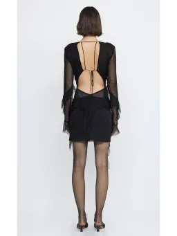 Bec & Bridge Aurelie Frill Long Sleeve Mini Dress Black Size AU 6 for rent on The Volte - image 3