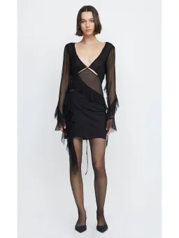 Bec & Bridge Aurelie Frill Long Sleeve Mini Dress Black Size AU 6 for rent on The Volte - image 1