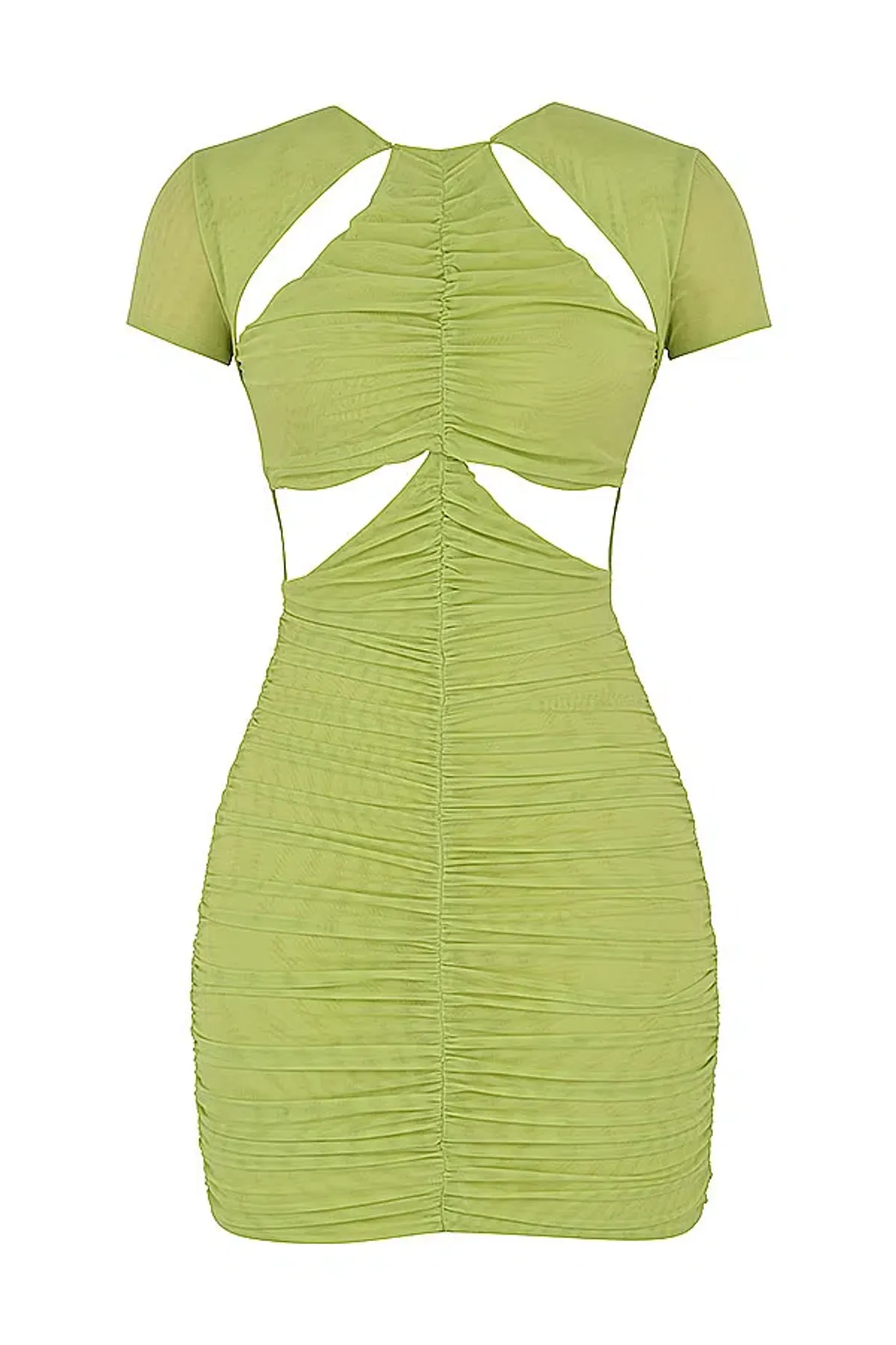 House Of CB Gathered Mesh Cutout Mini Dress Lime Size 10 - Image 5