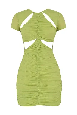 House Of CB Gathered Mesh Cutout Mini Dress Lime Size 10 for rent on The Volte - image 5