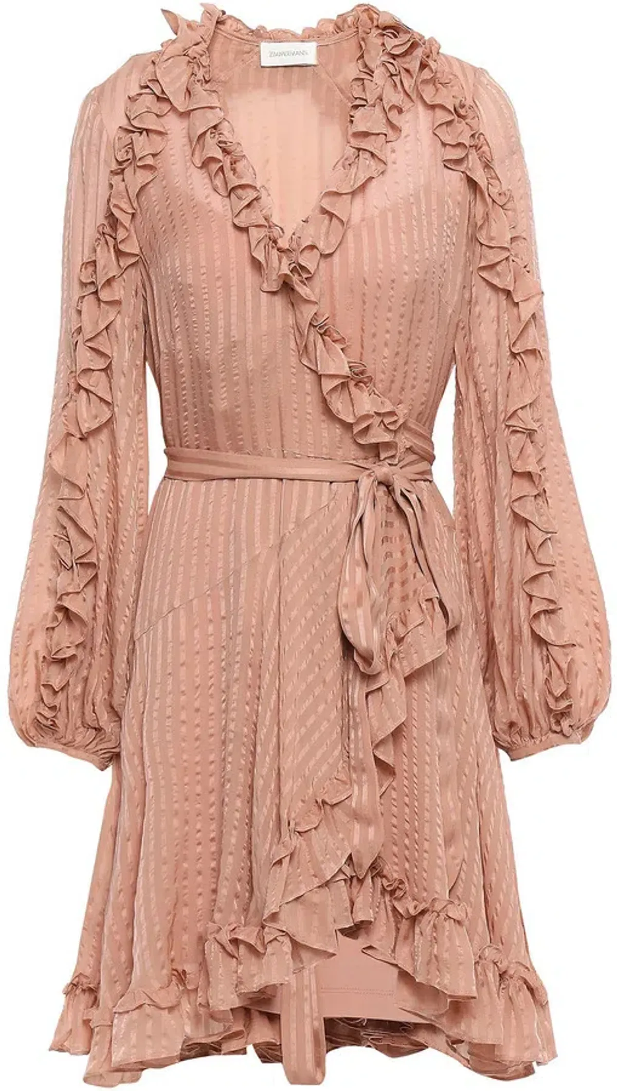 Zimmermann Cascade Ruffle Trimmed Silk Jacquard Mini Wrap Dress Pink Size 8 - Image 2