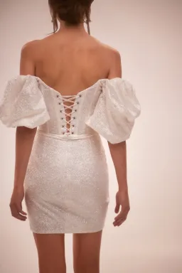 Milla White Cute Mini dress with Doll Sleeves Ivory Size 8 for rent on The Volte - image 2