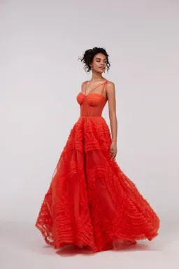 Milla Tangerine Tulle Ornament Maxi Dress Orange Size 8 for rent on The Volte - image 1
