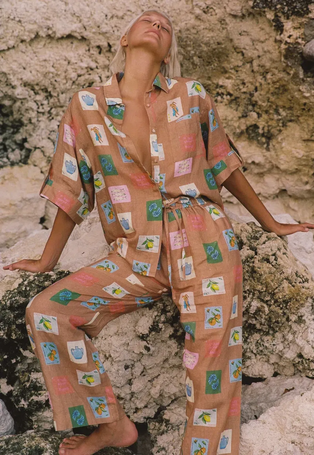 Palm Noosa Mirage Shirt and Hallie Pants Set Brown Emblem Size 8 - Image 1