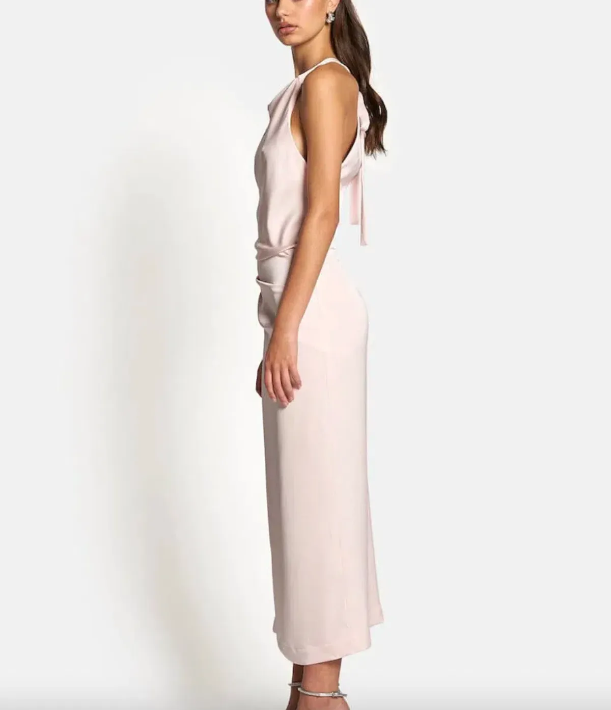 Sofia The Label Amelie High Neck Satin Dress in Blush / Size 10 - Image 3