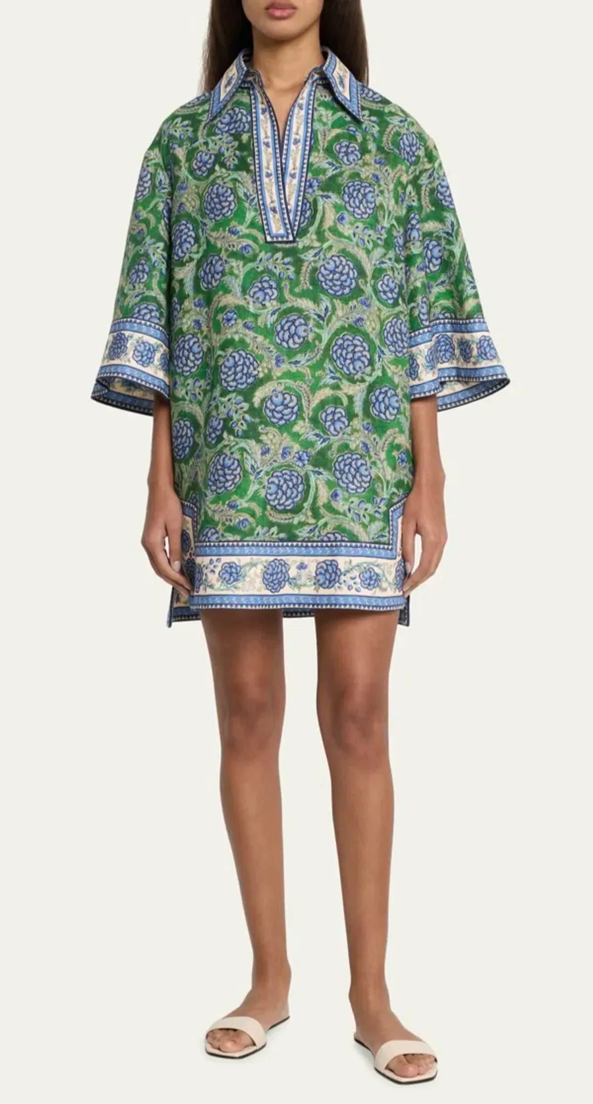 Zimmermann The Junie Tunic Dress in Green/Blue Floral Size 0/Au 8 - Image 2