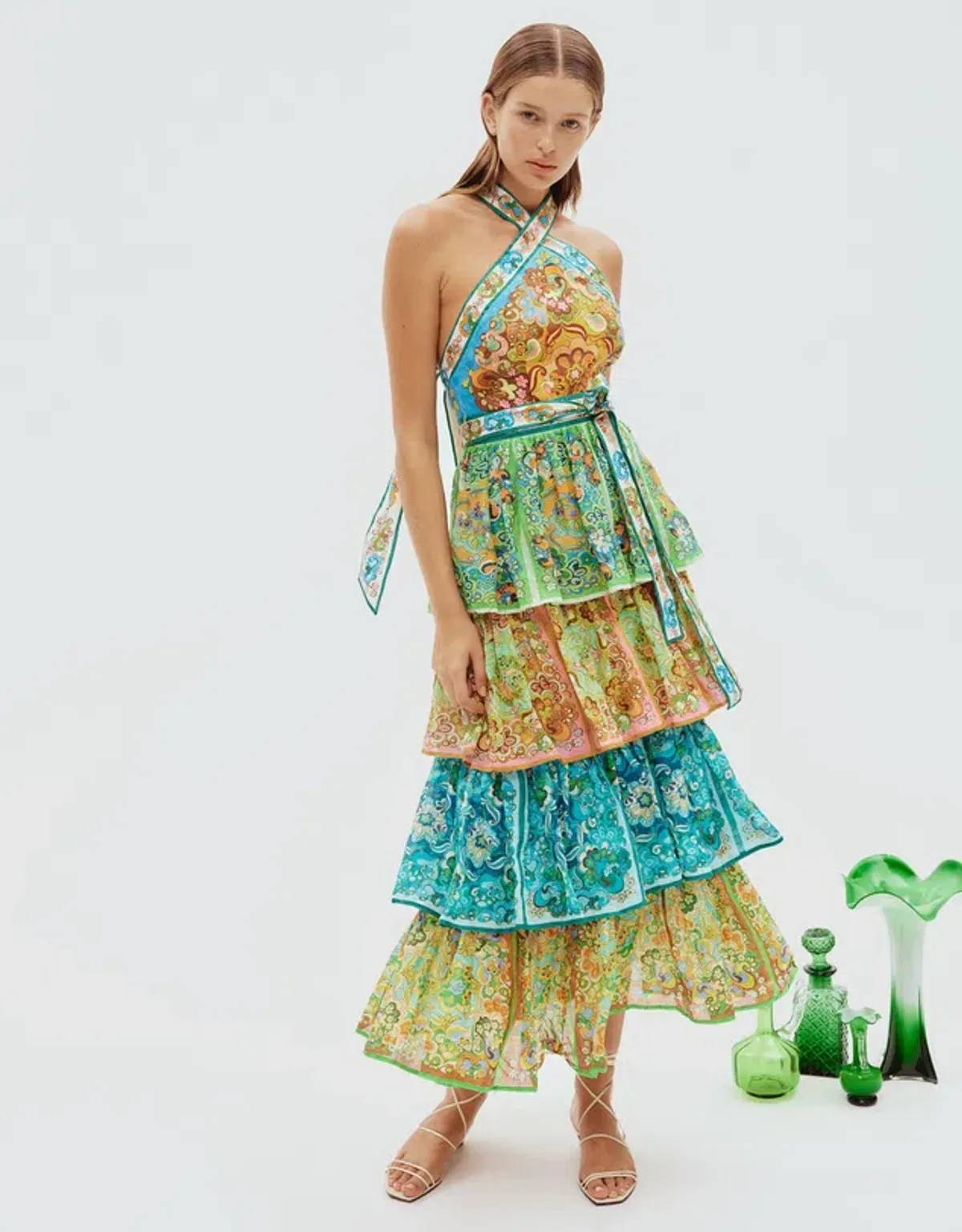 Alemais Dreamer Halter Tier Midi Dress Multi Size 10 - Image 1