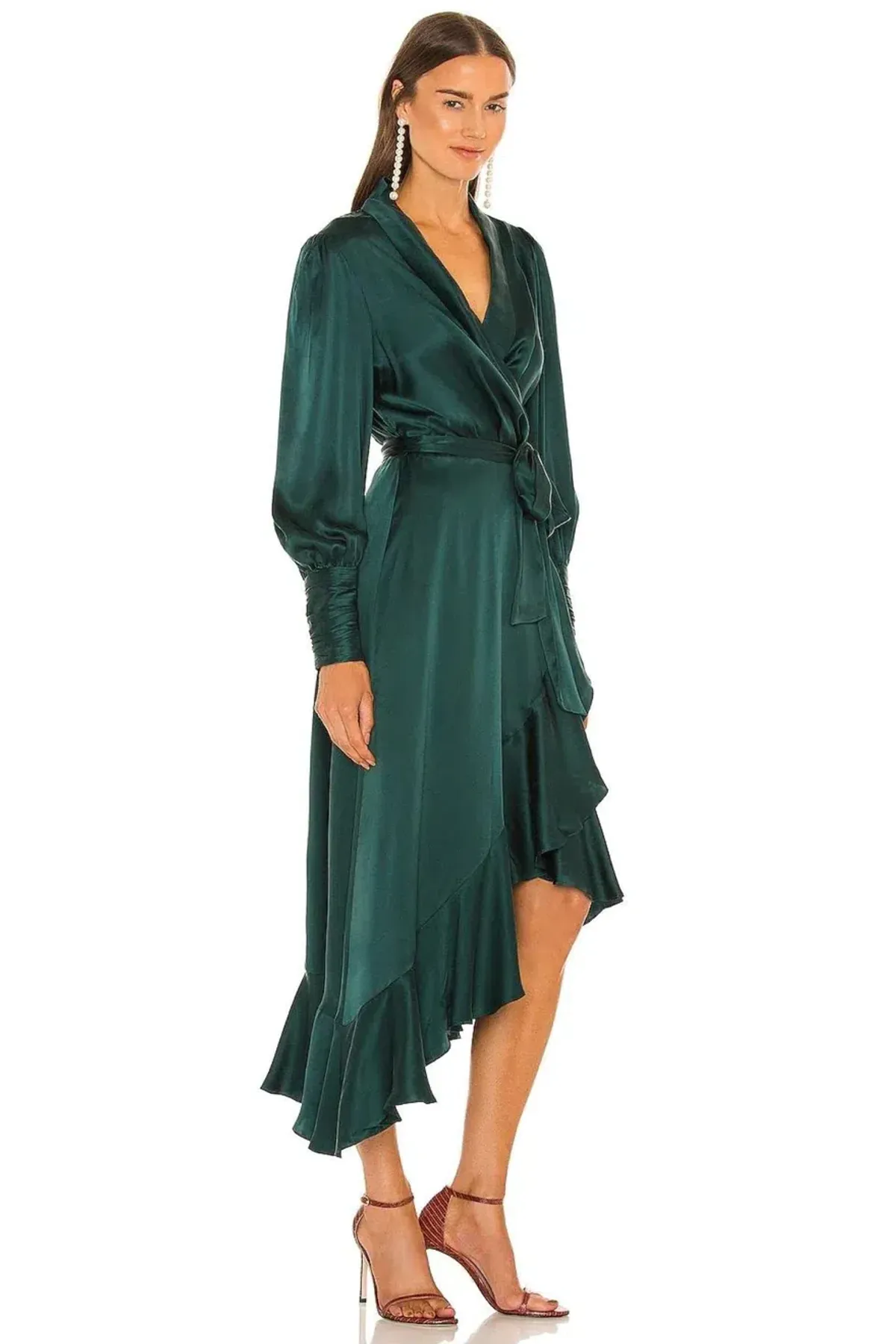Zimmermann Silk Wrap Midi Dress Dark Green Size 3 / AU 14  - Image 3