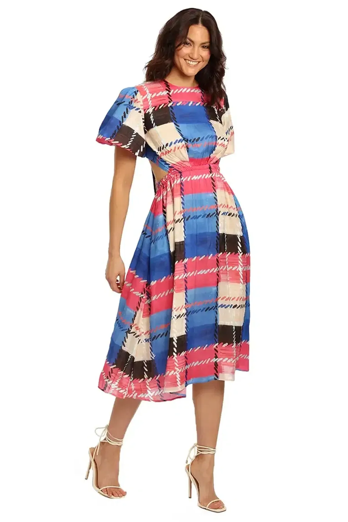 Leo Lin Freedom Madras Cut Out Midi Dress Multi Size 10 - Image 2