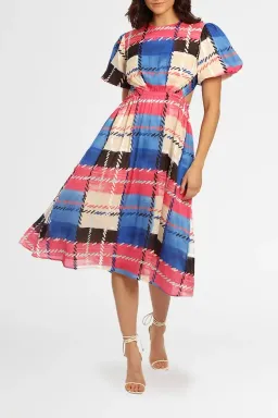 Leo Lin Freedom Madras Cut Out Midi Dress Multi Size 10 for rent on The Volte - image 1