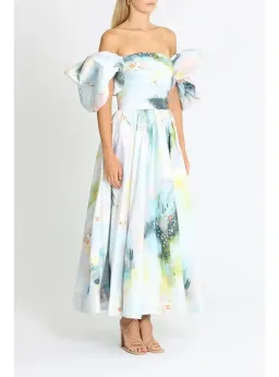Leo Lin Matilda Puff Sleeve Midi Dress Willow Print Size AU 12 for rent on The Volte - image 2