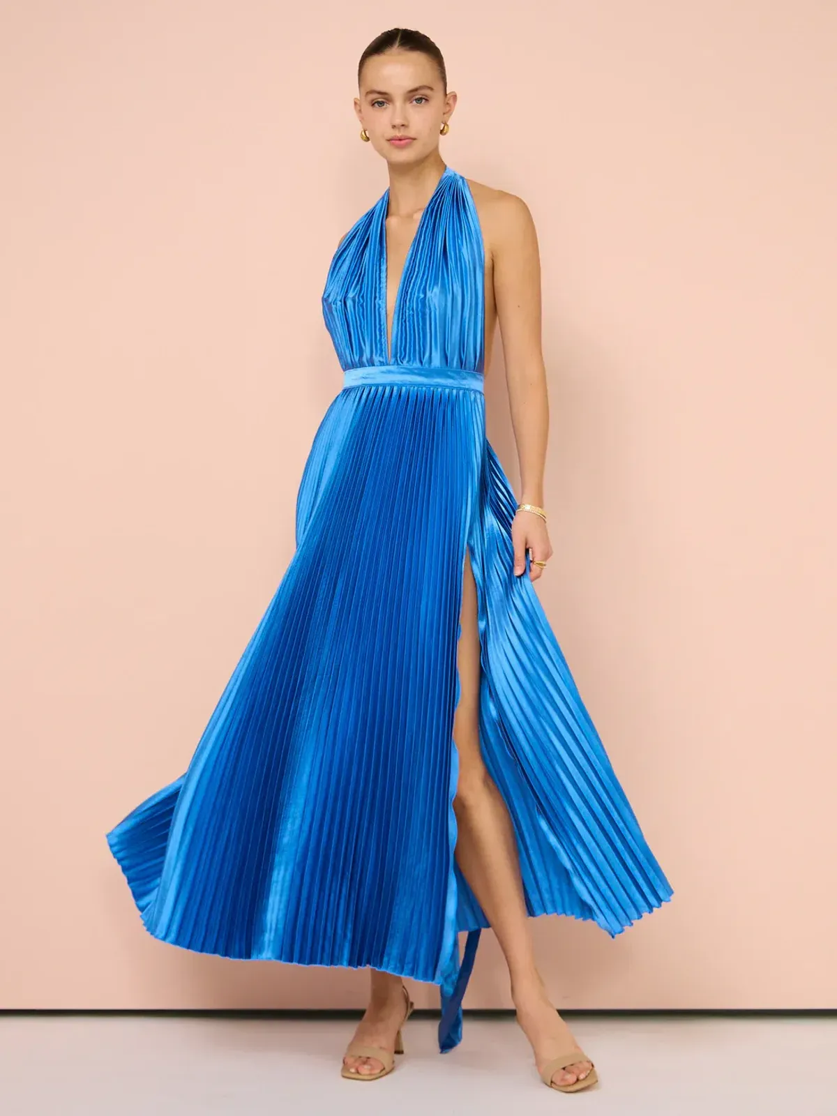 L'Idee Modernist Split Gown In Mediterranean Blue Size AU 12 - Image 1