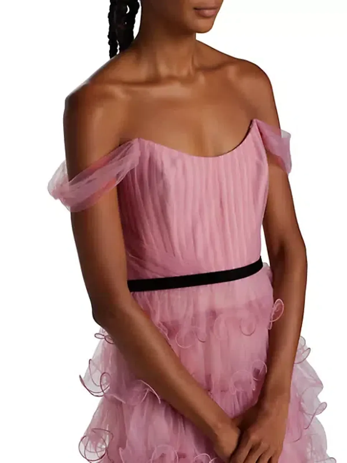 Marchesa Notte Off-the-shoulder Tiered Tulle Gown Pink Size AU 8 - Image 2