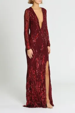 L'amour Deep V Plunge Dress in Wine Size AU 8 for rent on The Volte - image 2