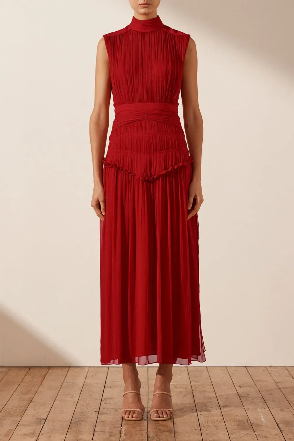 Shona Joy High Neck Dress in Scarlett Size 8 - Image 1