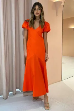 Sir the Label Anja Panelled Midi Dress Mandarin Red Size 10 for rent on The Volte - image 2