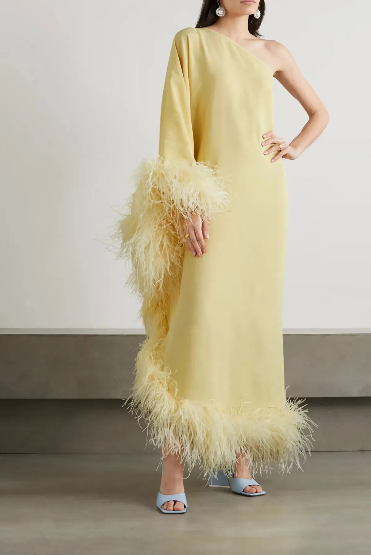Taller Marmo Ubud One Shoulder Feather Dress Yellow Size 10 - Image 1