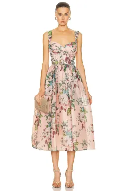 Zimmermann Matchmaker Midi Dress in Pink Barkcloth Print Size 0 /Au 8  for rent on The Volte - image 1