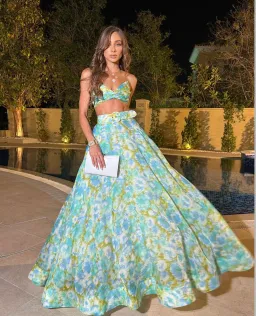 Zimmermann High Tide Twist Crop Bodice & Maxi Skirt Set in Aqua Ikat Floral Size 1 / AU 10 for rent on The Volte - image 3