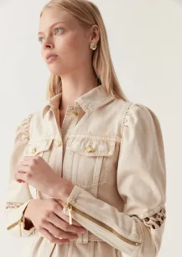 Aje Effie Braided Denim Mini Dress Beige Size 8 for rent on The Volte - image 2