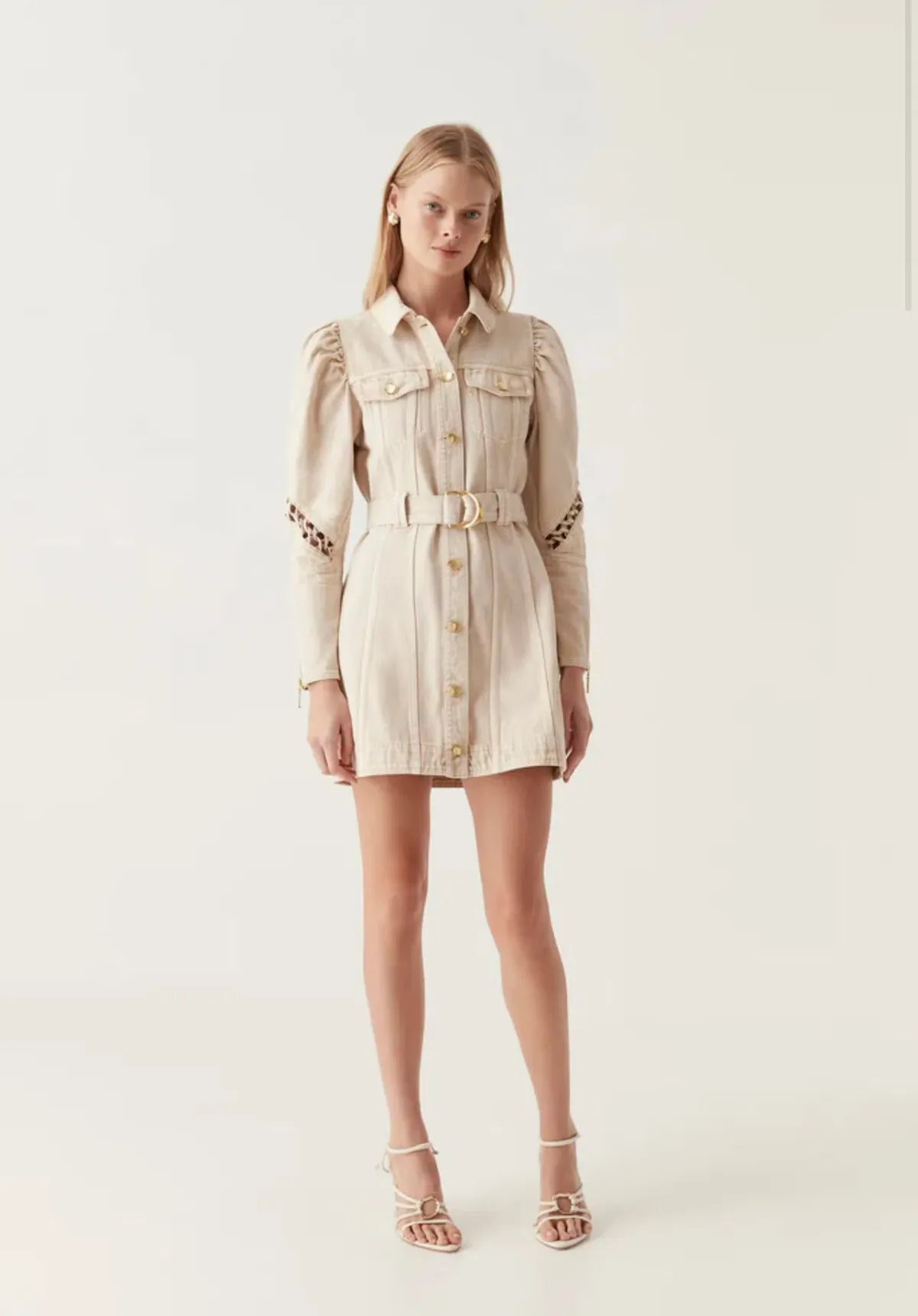 Aje Effie Braided Denim Mini Dress Beige Size 8 - Image 1