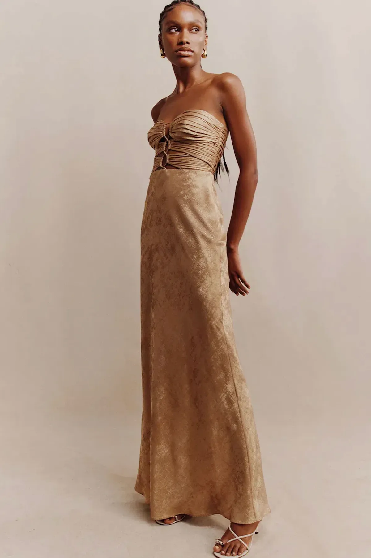 Shona Joy Royale Strapless Lace up Maxi Dress Gold Size 6 - Image 1