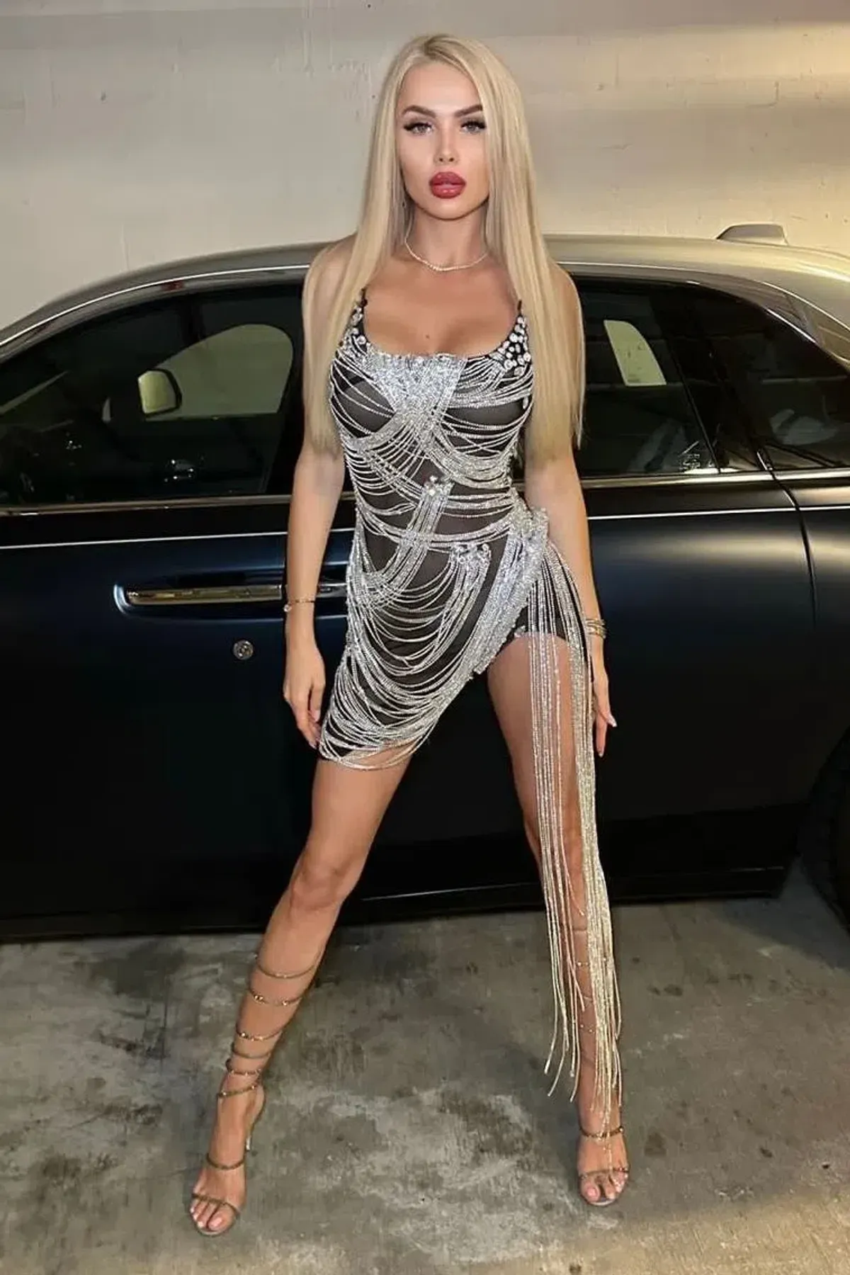 Jessica Bara Onyx Strapless Crystal Fringe Mini Dress Black Size Small - Image 2